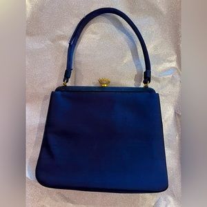 👛 Vintage 40’s 50’s Navy Coblentz Original Satin Silk Purse  Gold Crown Clasp